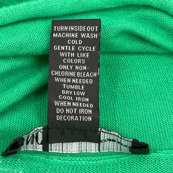 Bright Green Holiday Cardigan Open Front Gold Sequin Flower Sunbursts INC size M - Picture 8 of 9